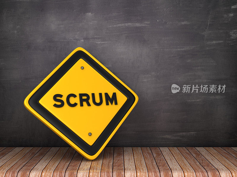 黑板背景上的SCRUM路标- 3D渲染